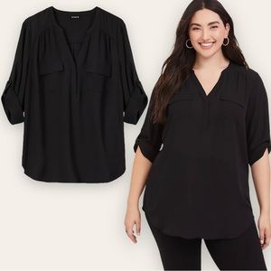 TORRID - Harper Georgette Pullover 3/4 Sleeve Deep Black Tunic Blouse